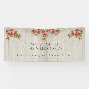 Pink Rose Rustic Wedding Gray Barn Wood Banner