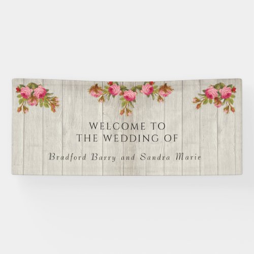  Pink Rose Rustic Wedding Gray Barn Wood  Banner