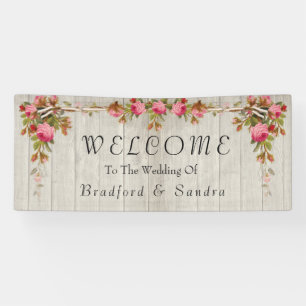 Pink Rose Rustic Wedding Gray Barn Wood Banner