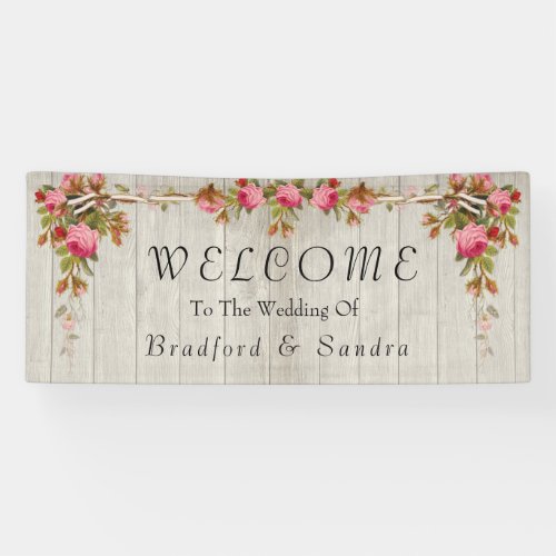  Pink Rose Rustic Wedding Gray Barn Wood  Banner