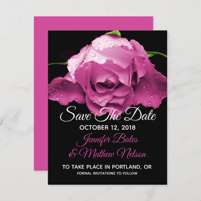 Pink Rose Save the Date Announcements (Front/Back)