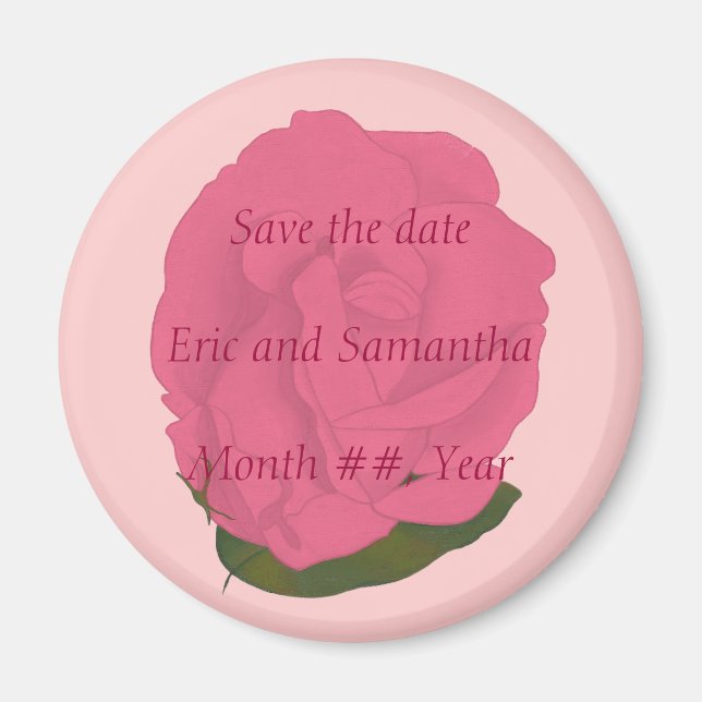 Pink Rose, Save the date wedding magnets (Front)