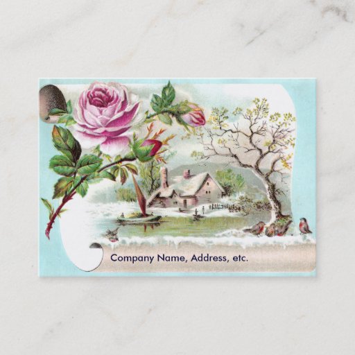Customizable Pink Rose Scroll Victorian Trade Card Business Cards