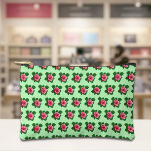 Pink Rose Seamless Pattern on Light Green Pouch