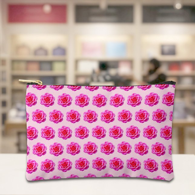 Pink Rose Seamless Pattern Pouch (Pouch with seamless pattern of a pink rose)