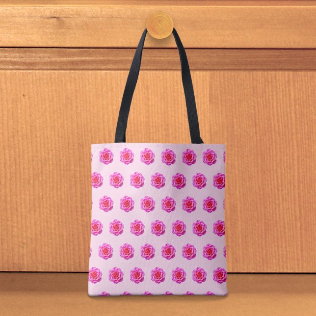 Pink Rose Seamless Pattern Tote Bag (Tote bag with seamless pattern of a pink rose)