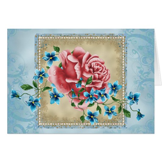 Pink Rose Shabby Chic All Occasion Note Card (Front Horizontal)