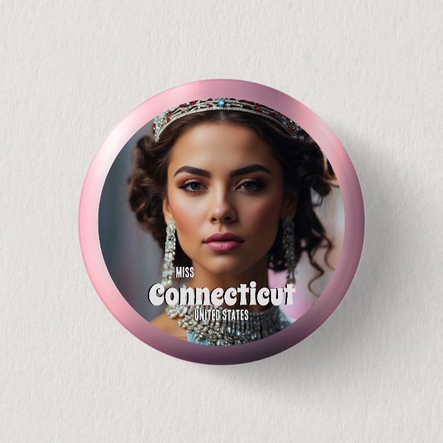 Pink Rose Shine Pageant Button Pin Custom Photo (Front)
