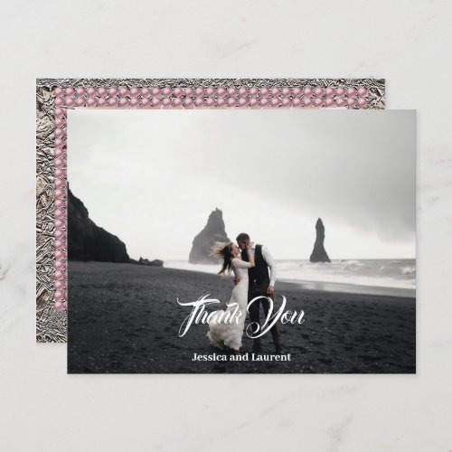 Pink Rose Silk Pearls Photo Silver Foil Thanks  Postcard