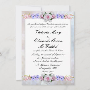 Pink Rose Silver Bokeh Wedding Invitation