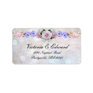 Pink Rose Silver Bokeh Wedding Label