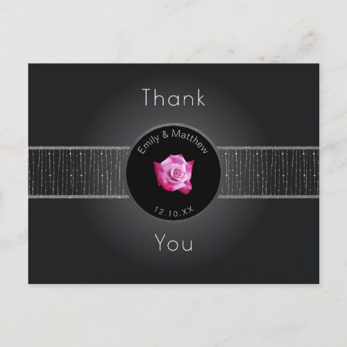 Pink Rose Silver Glow Ribbon Thank You Postcard