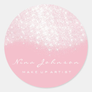 Pink Rose Silver Gray Glitter Makeup Artist Beauty Classic Round Sticker