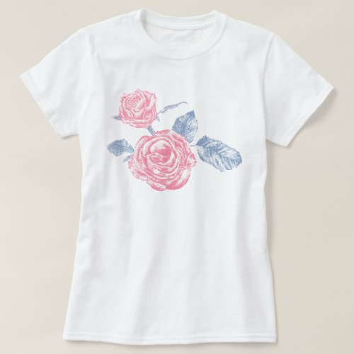 Pink rose sketched inked art t_shirt