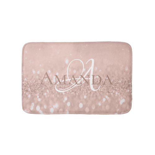 Pink Rose Skinny  Pastel Glitter Name Monogram Bath Mat