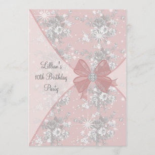 Pink Rose Sparkle Girls Birthday Party Invitation