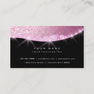 Pink Rose Sparkly Diamond Glitter Glam Black Business Card