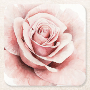 Pink Rose Square Paper Coaster