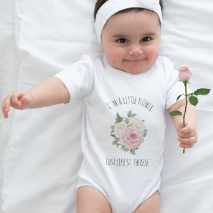 Pink Rose St. Therese Religious Cute Floral Baby Bodysuit