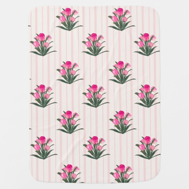 Pink Rose Striped Baby Blanket (Front)
