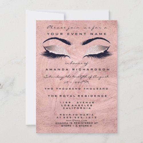 Pink Rose Stroke  Makeup Eyes Glitter 16th Bridal Invitation