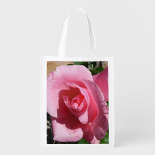 Pink Rose Sunny Garden Floral Grocery Bag