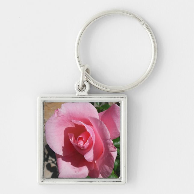 Pink Rose Sunny Garden Floral Keychain (Front)