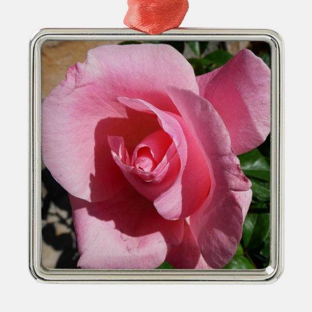 Pink Rose Sunny Garden Floral Metal Ornament (Front)