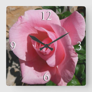 Pink Rose Sunny Garden Floral Square Wall Clock