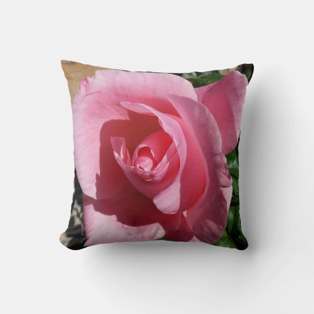 Pink Rose Sunny Garden Floral Throw Pillow (Front)