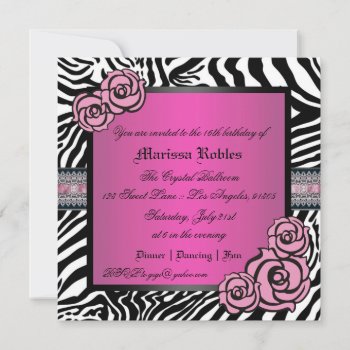 Pink Rose Sweet Sixteen Invitation by party_depot at Zazzle