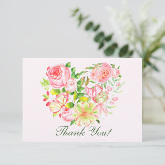 Pink Rose Sweetheart Thank You Cards