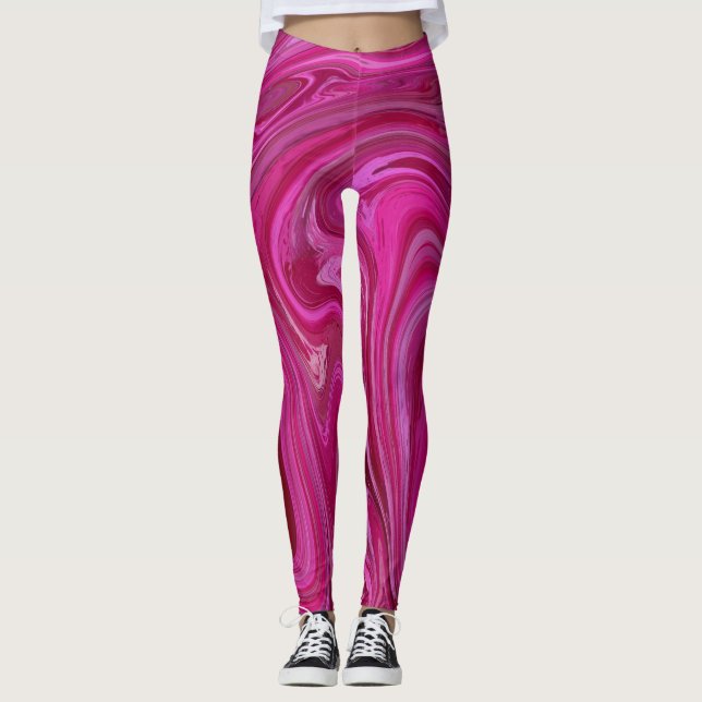 Pink Rose Swirls Leggings (Front)