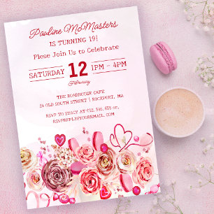 Pink Rose Swirly Heart Valentine's 18th Birthday Invitation