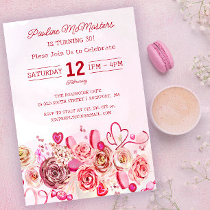 Pink Rose Swirly Heart Valentine's 30th Birthday Invitation