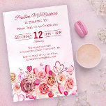 Pink Rose Swirly Heart Valentine's 70th Birthday Invitation<br><div class="desc">Girly girls of all ages will love this feminine design. Pretty pink watercolor roses and whimsical swirly hearts create the perfect 70th birthday invitation for a February or Valentine's Day birthday. The softest pink watercolor wash frames the text and graphics perfectly. The back is as pretty as the front. A...</div>
