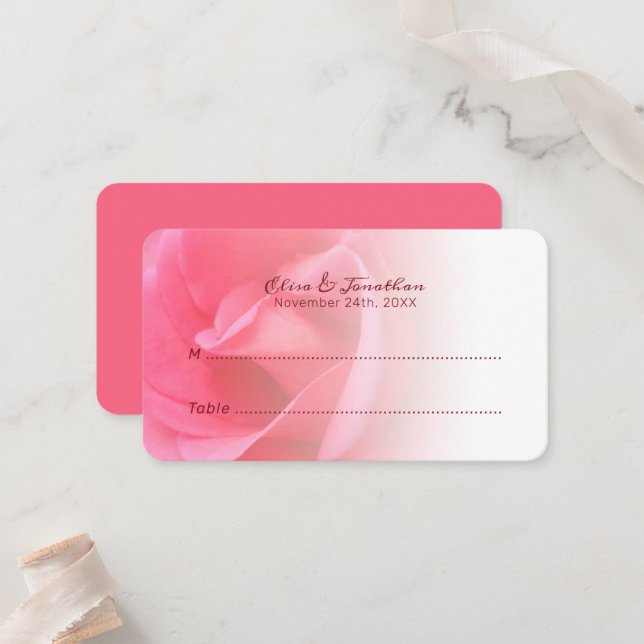 Pink Rose Table Escort Place Card (Front/Back In Situ)
