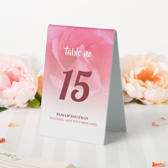 Pink Rose Table Tent Sign (In SItu (Wedding))