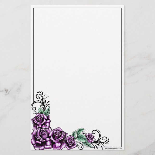 Pink Rose Tattoo Valentine Stationery (Front)