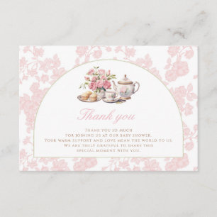 Pink Rose Tea Party Baby Shower Thank You Card