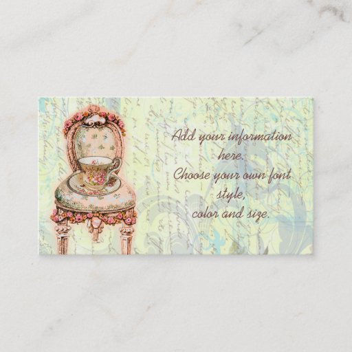 Customizable Pink Rose Teacup and Victorian Chair Business Cards
