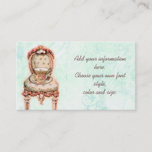 Customizable Pink Rose Teacup and Victorian Chair Business Card