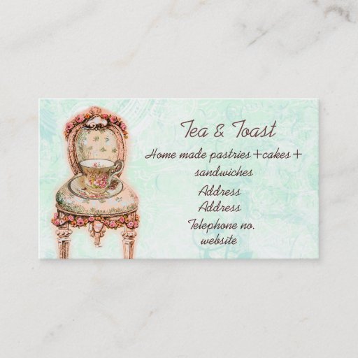 Customizable Pink Rose Teacup and Victorian Chair Business Cards