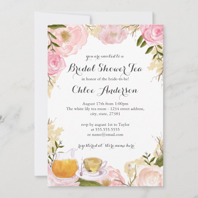 Pink Rose Teacup Bridal Shower Invitation (Front)