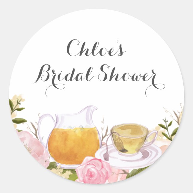 Pink Rose Teacup Bridal Shower Sticker (Front)