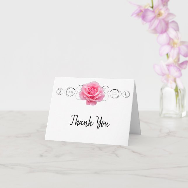 Pink Rose Thank You Card (Orchid)