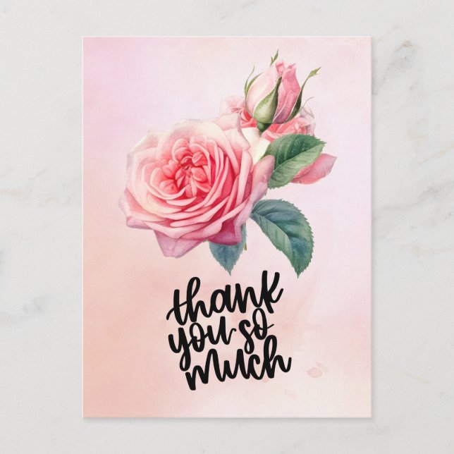 Pink rose Thank you card on pink background (Front)