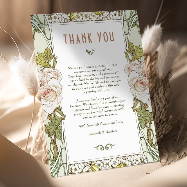 Pink Rose Thank You Card Vintage Art Nouveau Mucha (Creator Uploaded)