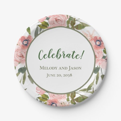 Pink Rose Themed Birthday Wedding Paper Plates