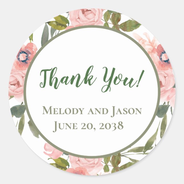 Pink Rose Themed Favor Sticker Seal (Front)